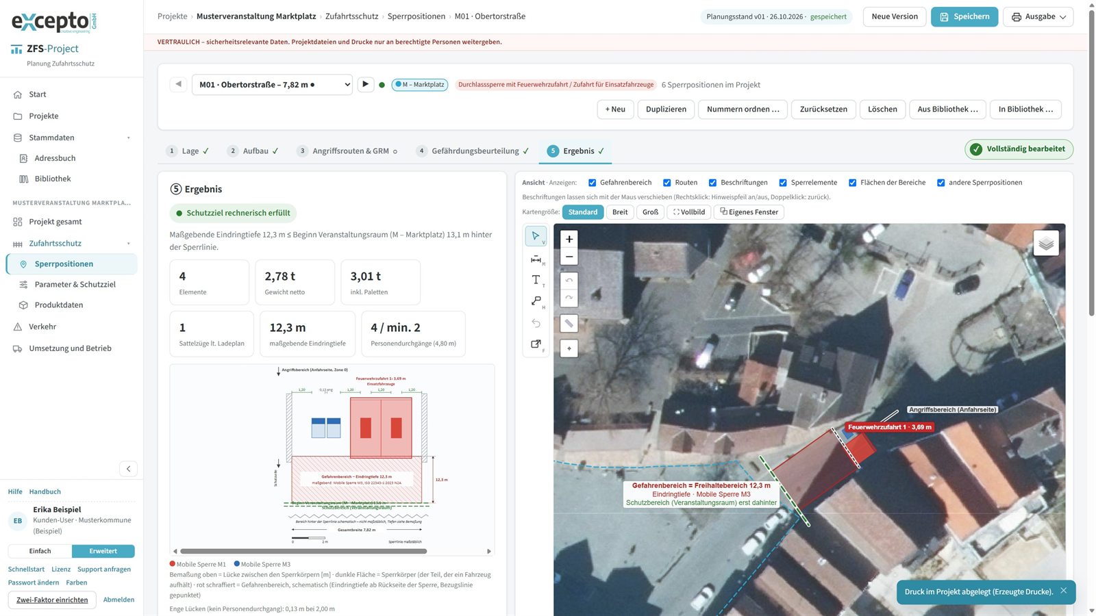Menü Ausgabe mit Drucken, Leistungsverzeichnis und Excel-Auswertung
