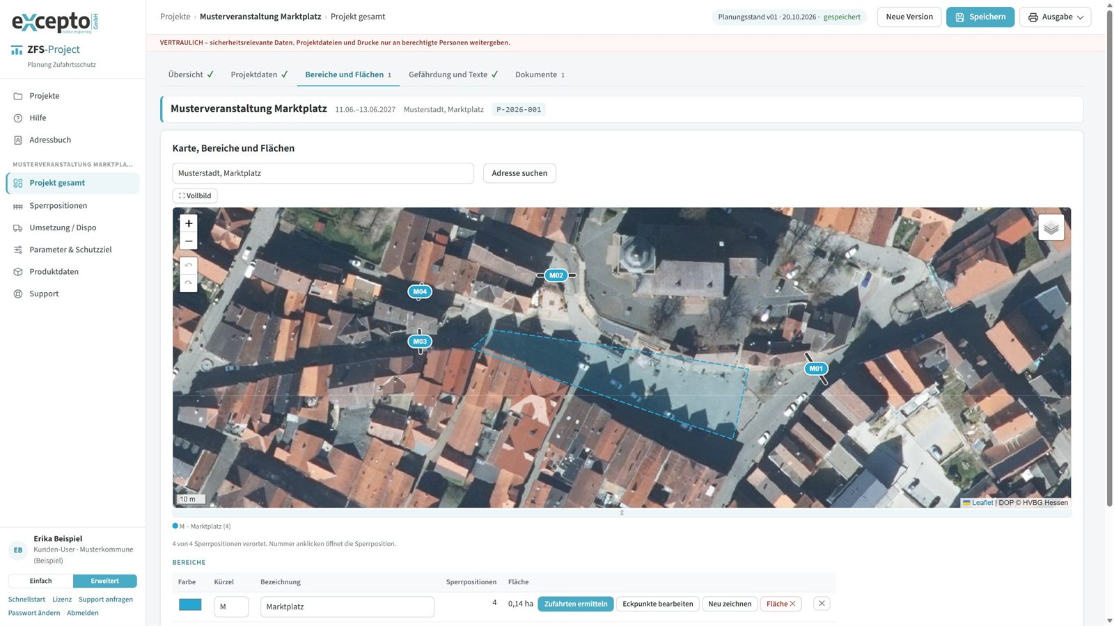 Marktplatz mit vier Sperrpositionen