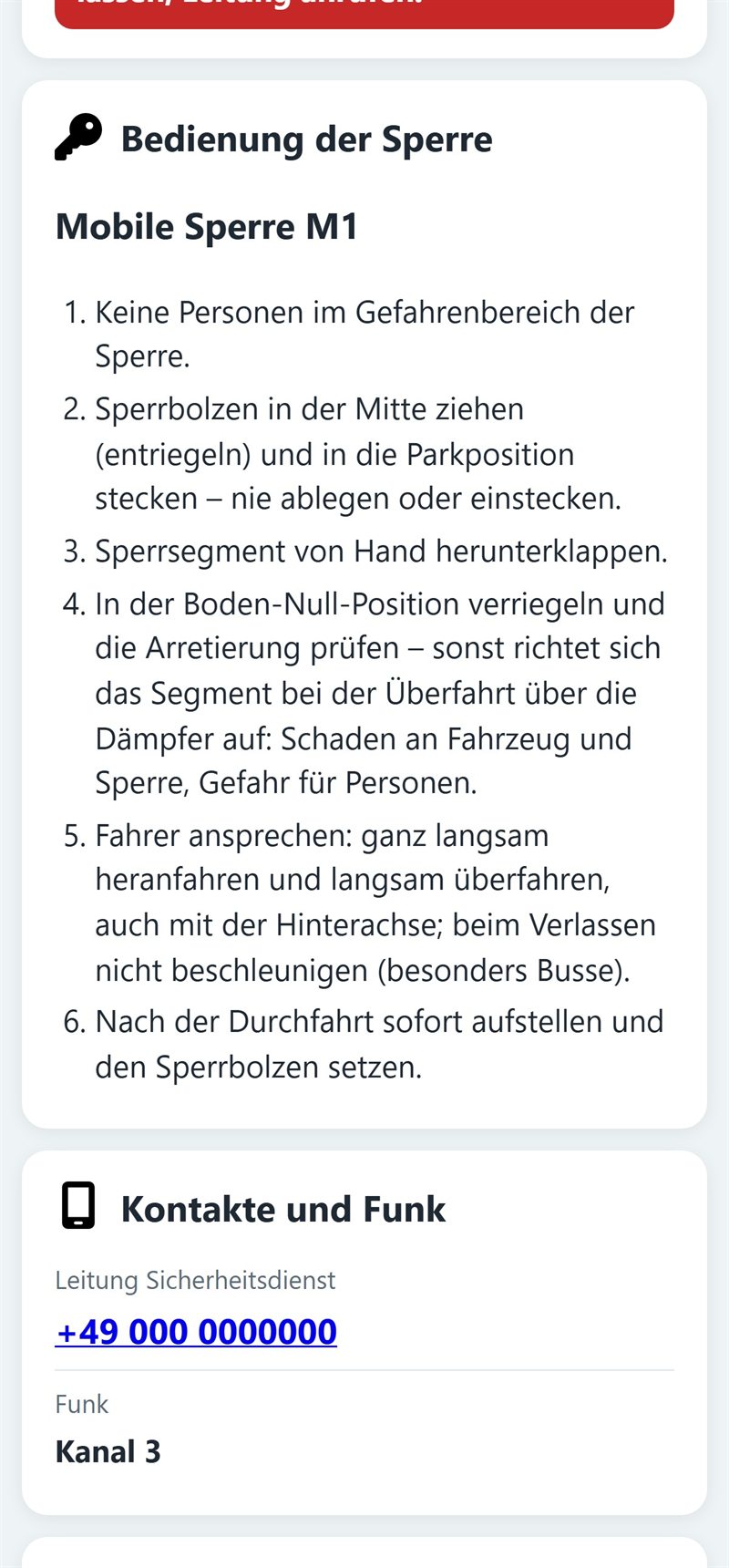 Postenlink auf dem Handy: Bedienung der Sperre in Schritten, Kontakte und Funk