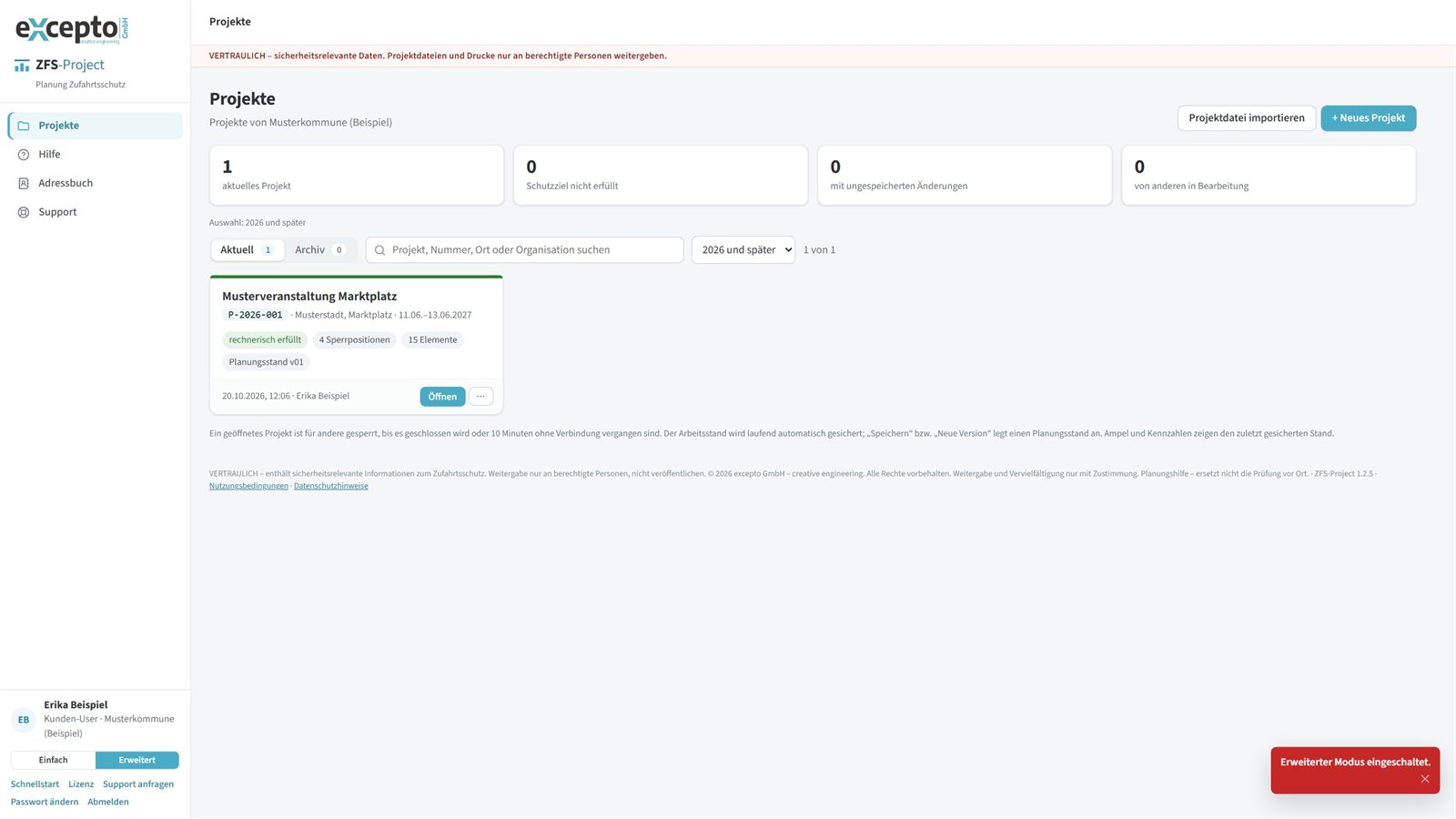 Startseite von ZFS-Project mit Projektkarten